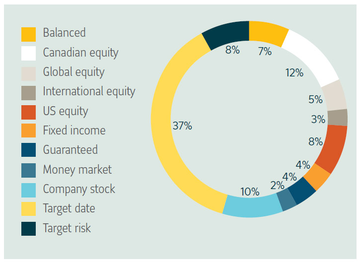 Pie Chart for Data Comparing plan asset breakdown by investments class, for Sun Life group plan members. 