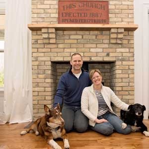 Image of the author Katharine Gebhardt, her husband, Rob, and their two dogs.
