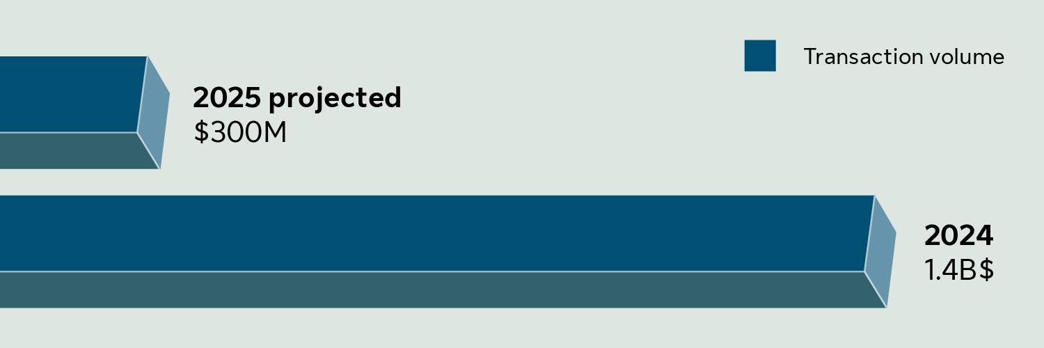 Transaction volume: 2025 projected - $300M, 2024 - 1.4B$